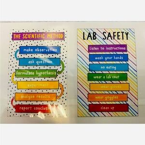 2 pc Schoo Poster SCIENTIFIC METHOD and LAB SAFETY 18" x12" Classroom Decor Sign